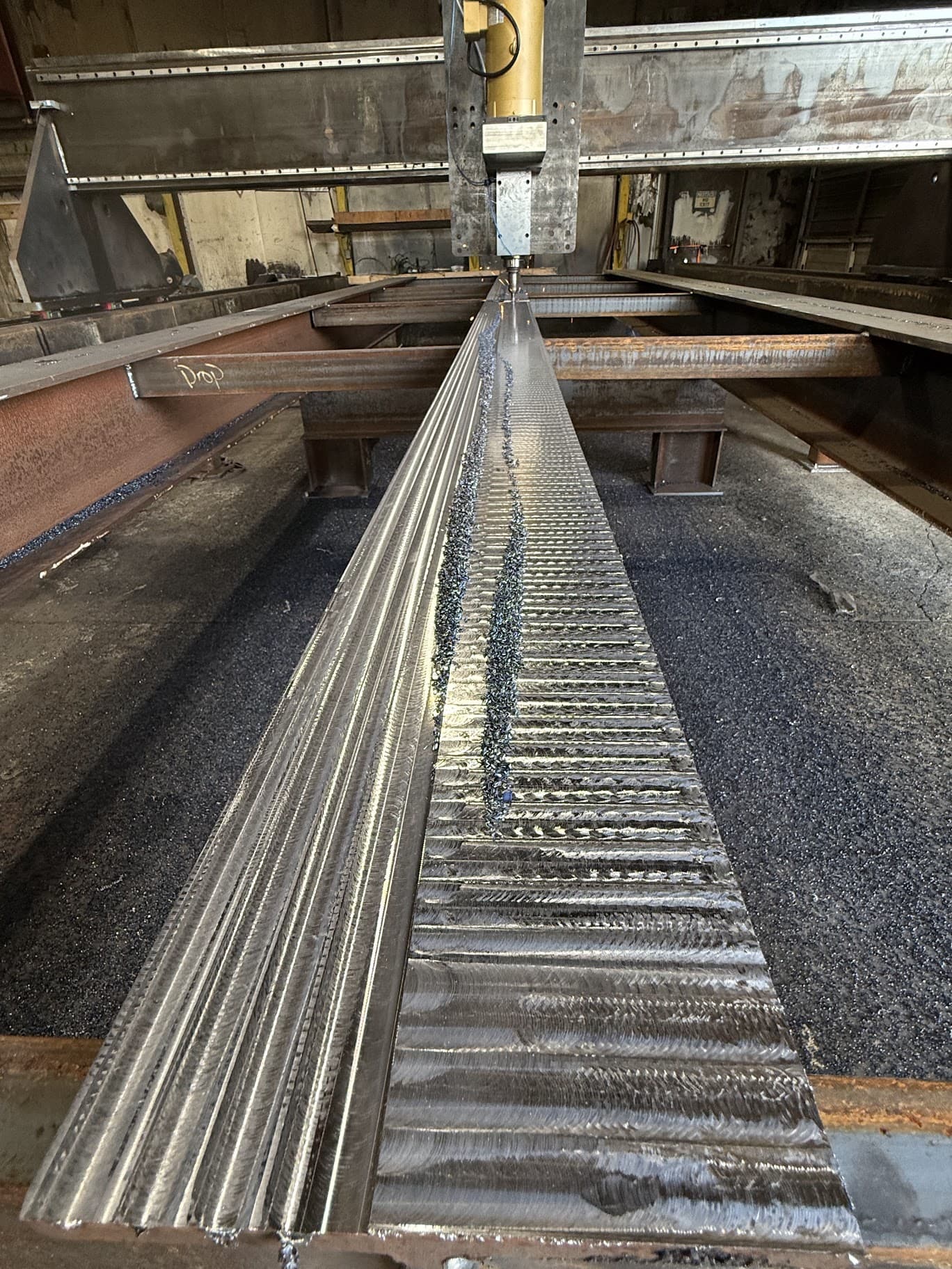 Galvanized formed steel grating staged outdoors