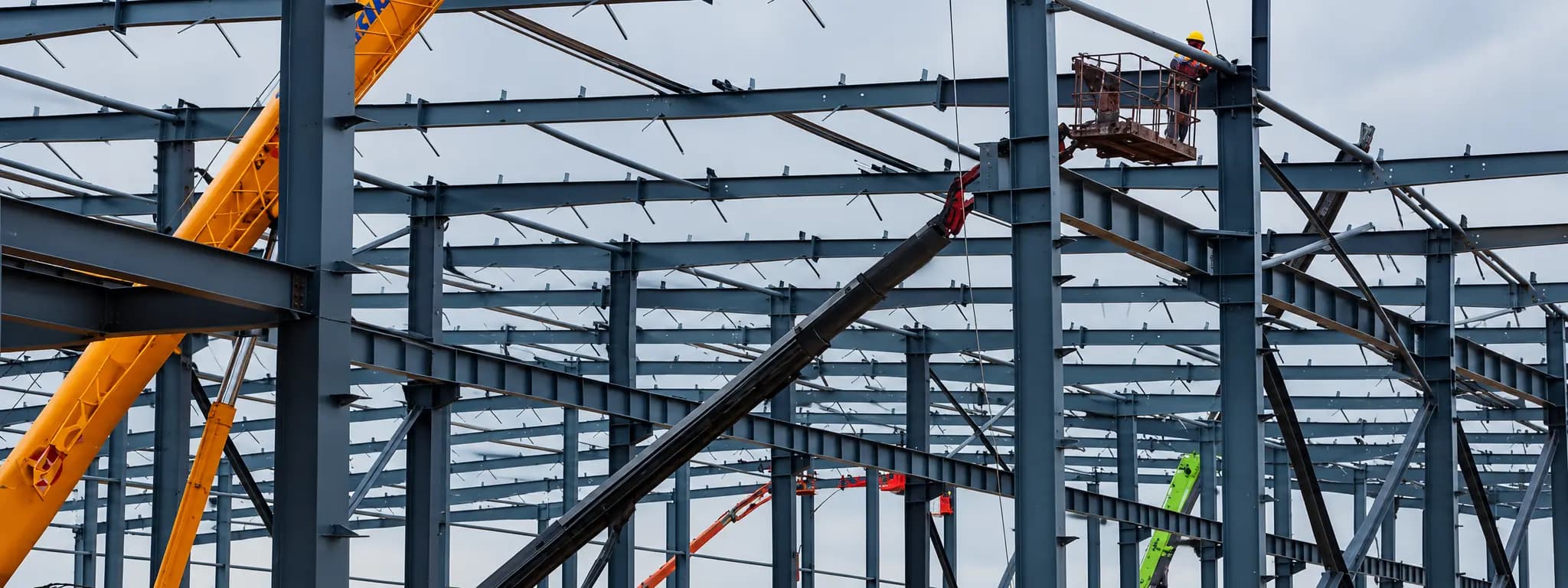 Structural steel frame of a large building under construction