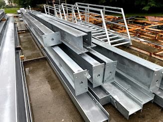 Galvanized fabricated steel members on the shop floor