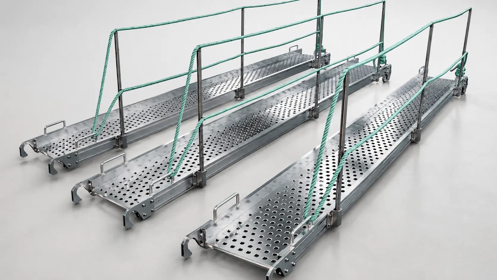 Galvanized steel gangway with grating and handrails