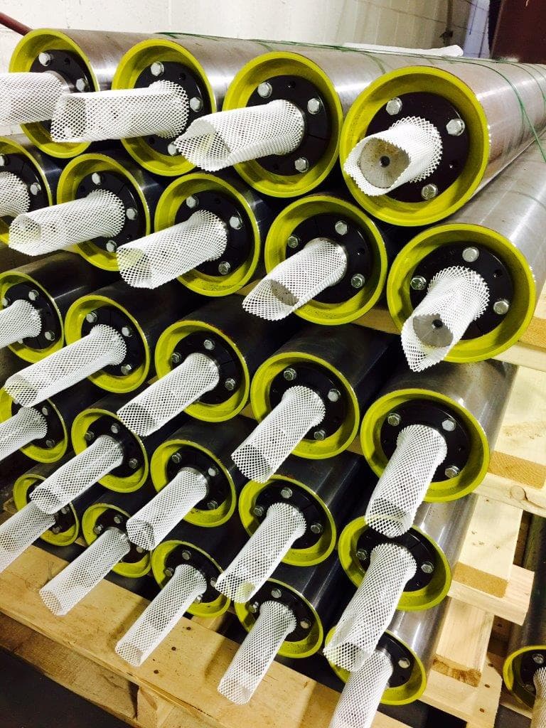 Conveyor rollers and material-handling components close view