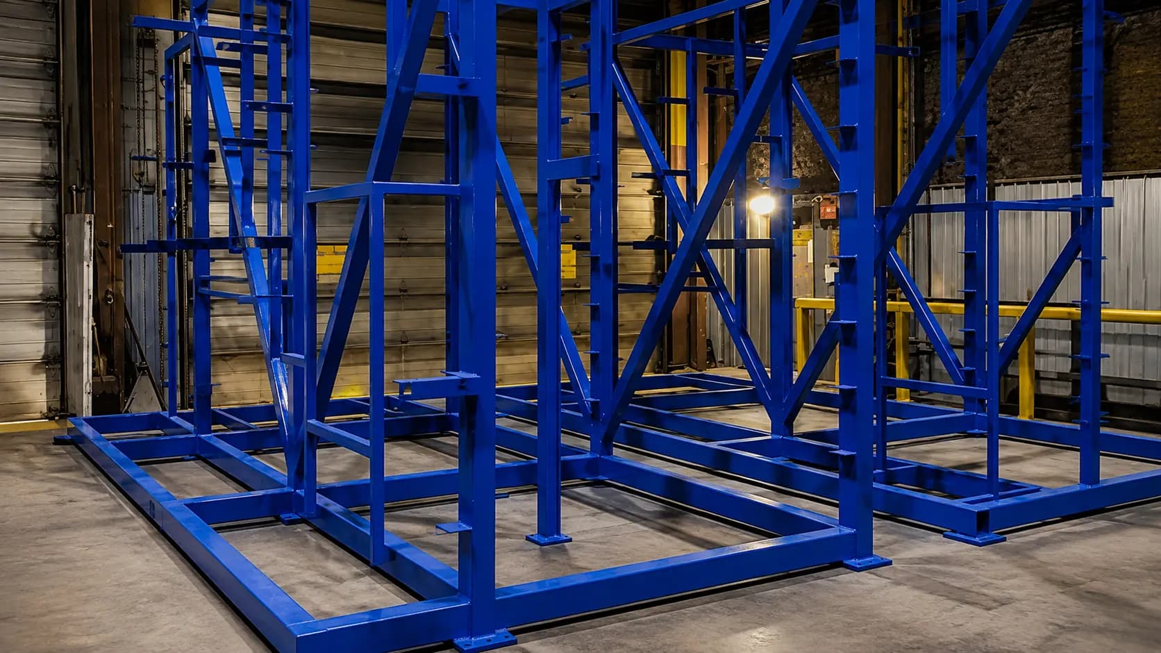 Blue cantilever storage rack systems in the shop
