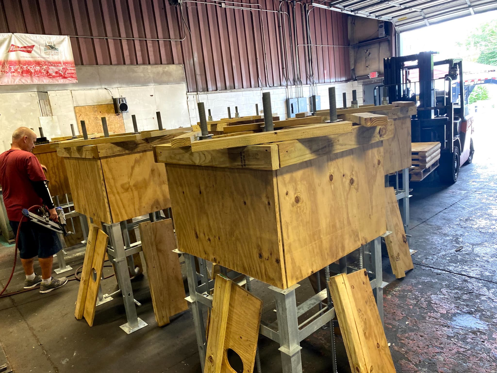 Crated fabricated components being prepared for shipment