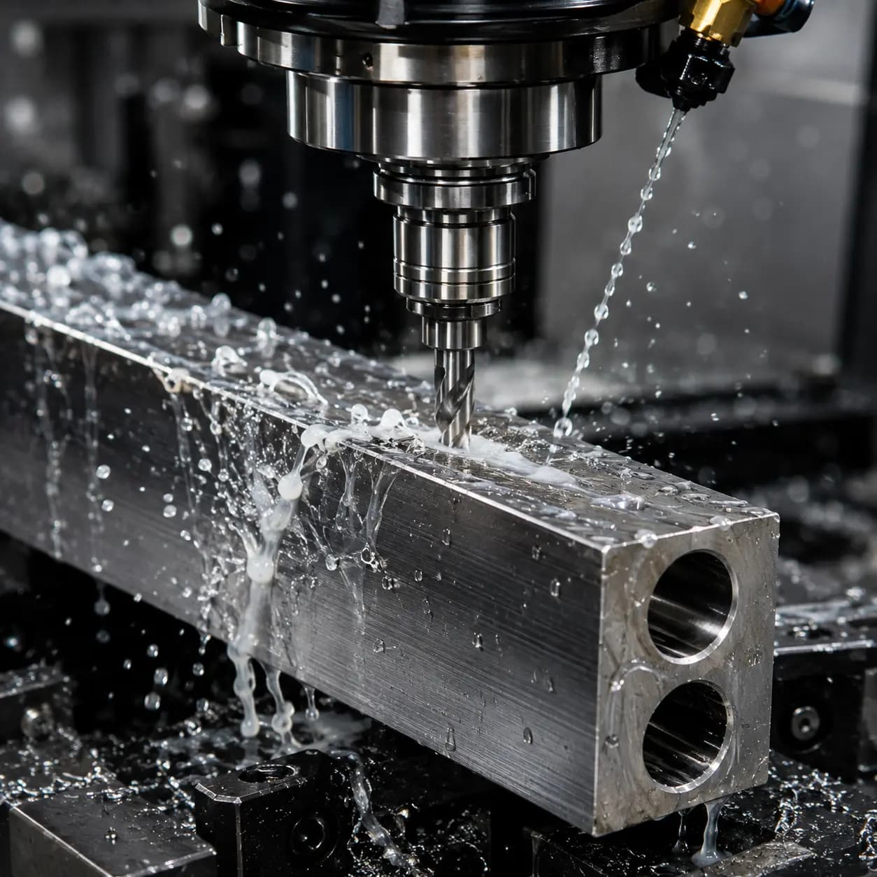 CNC machine cutting a high-precision steel component