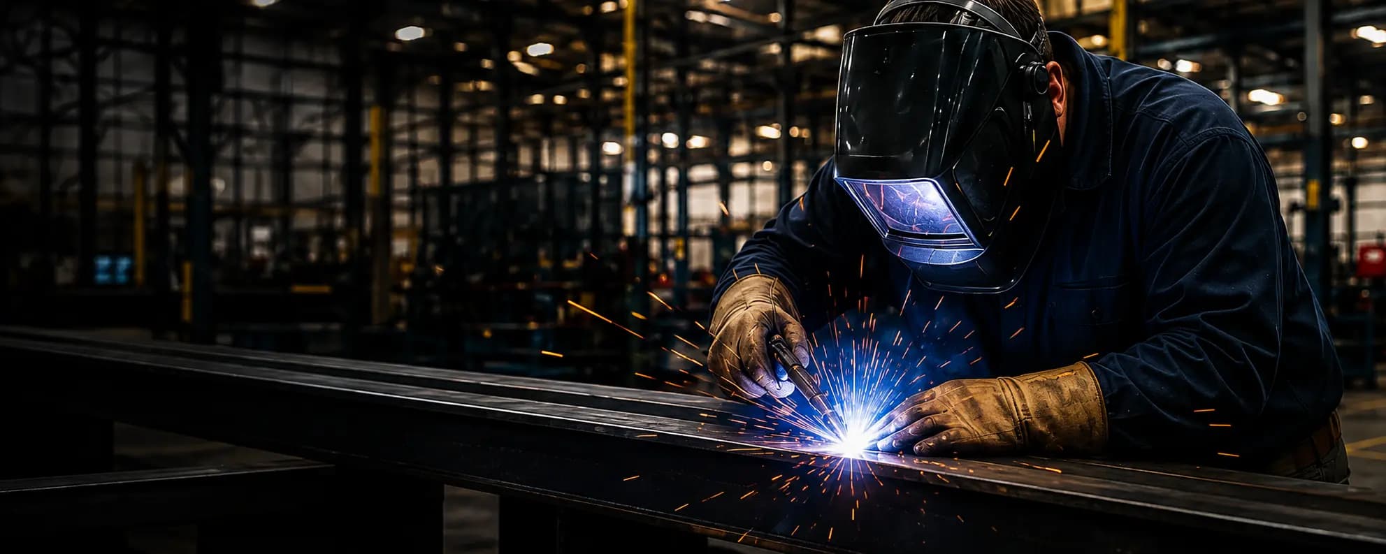 Welder joining steel with bright sparks at Schuler Manufacturing