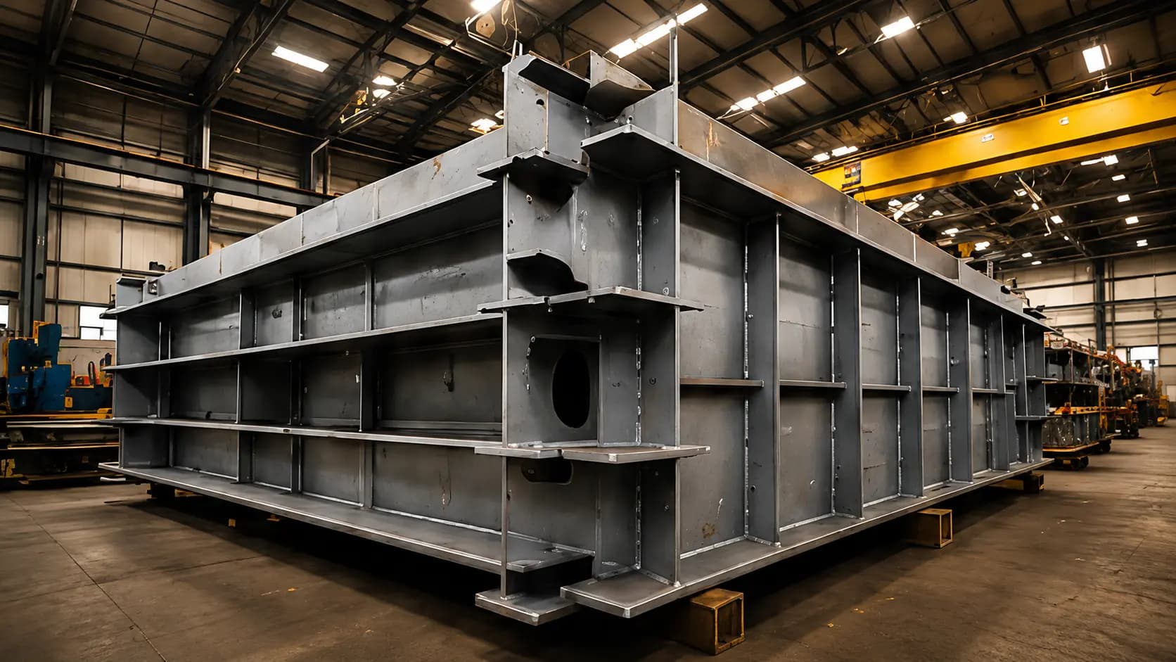 Large fabricated steel structure in the Schuler shop