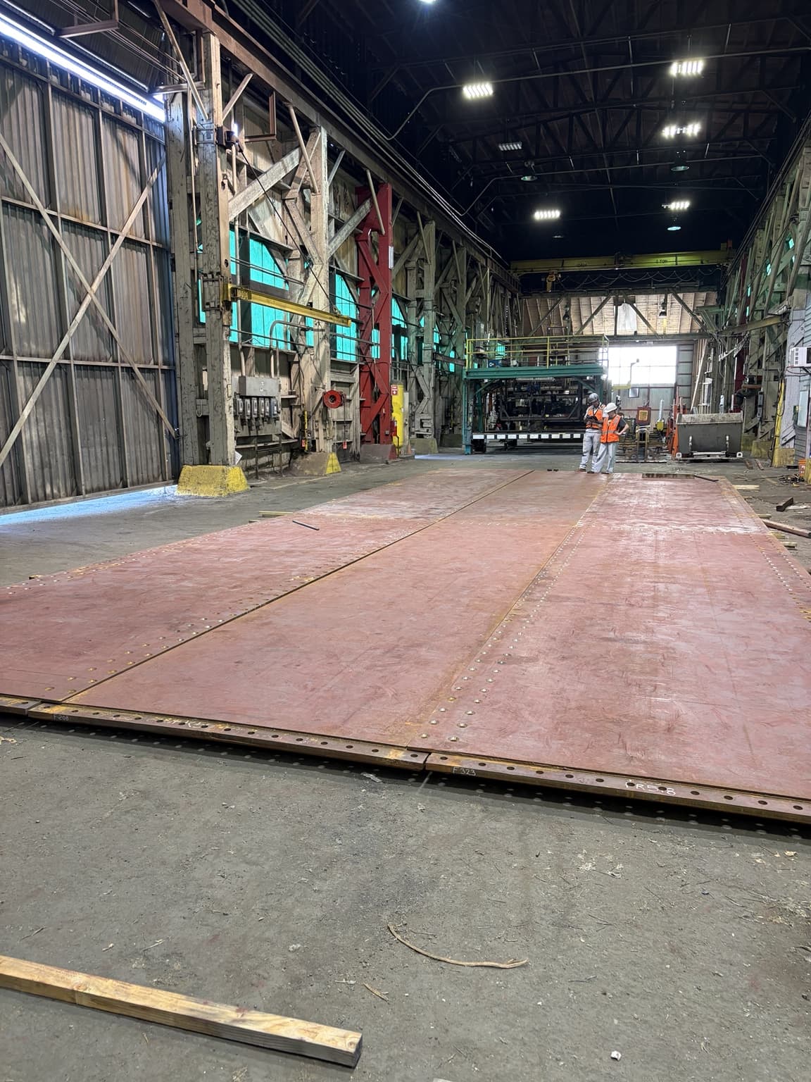 SPS deck panels staged in the fabrication shop