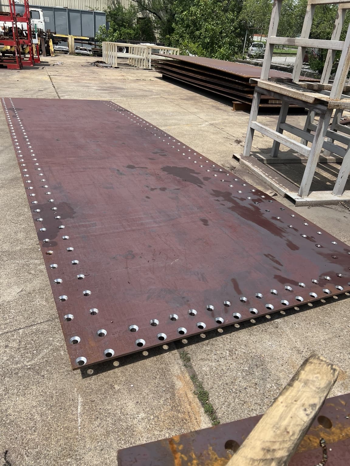 Close view of a fabricated SPS deck panel with bolt pattern