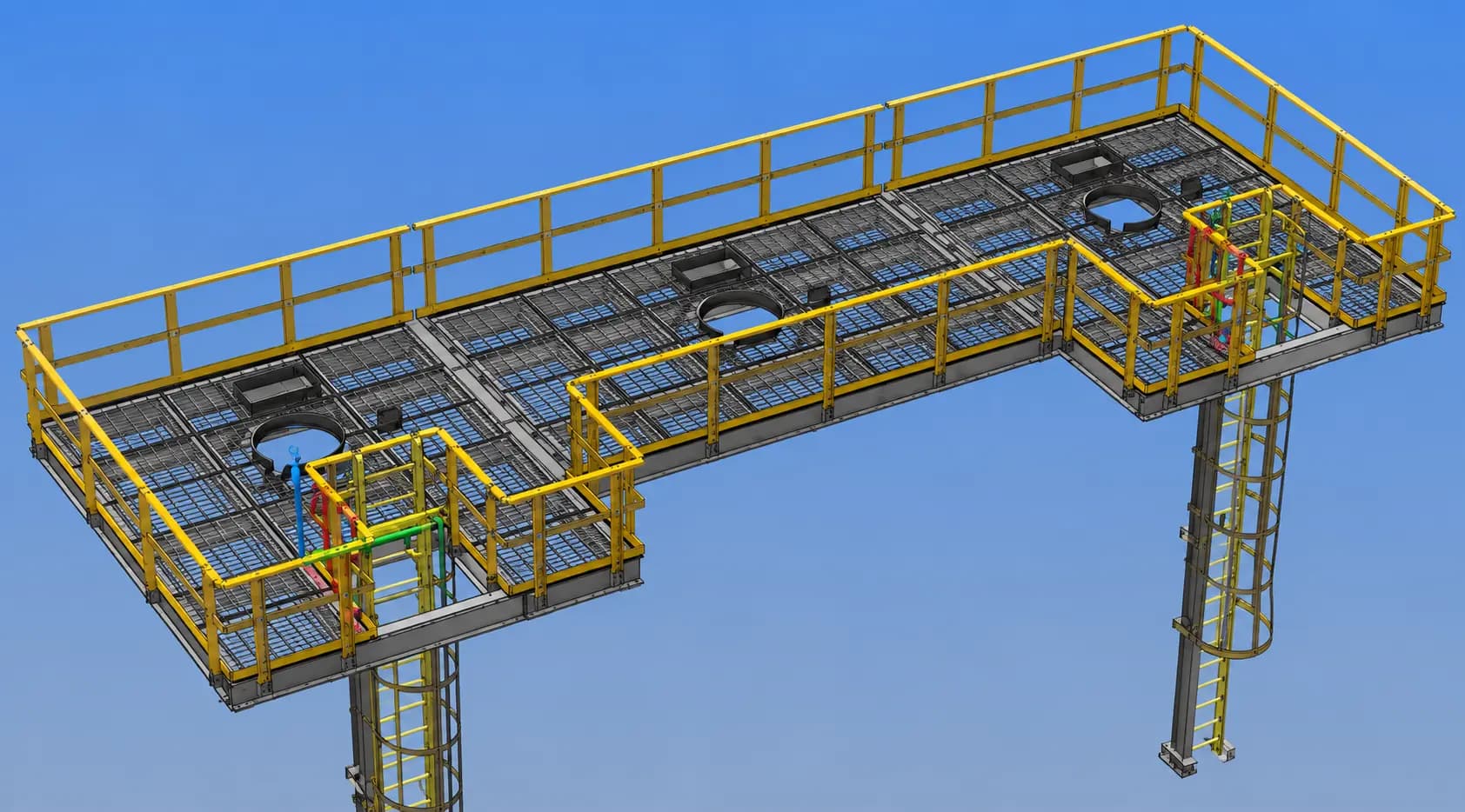 3D CAD model of a complex industrial access structure