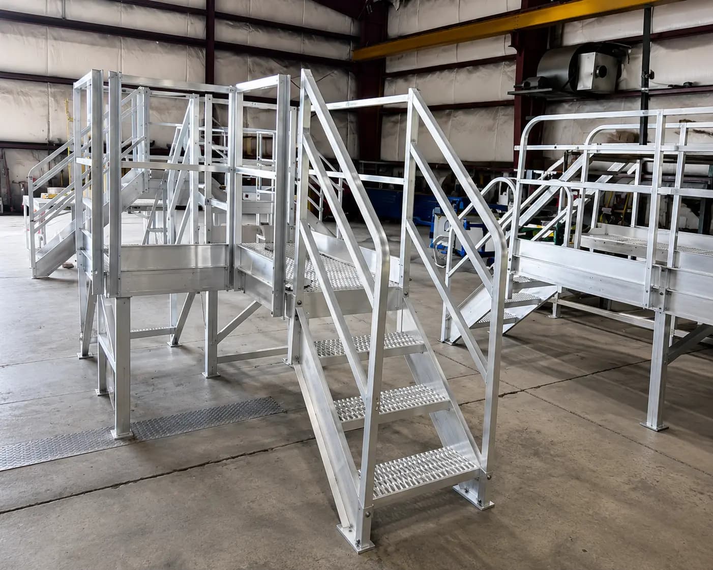 Fabricated steel access platforms and stairs in the shop