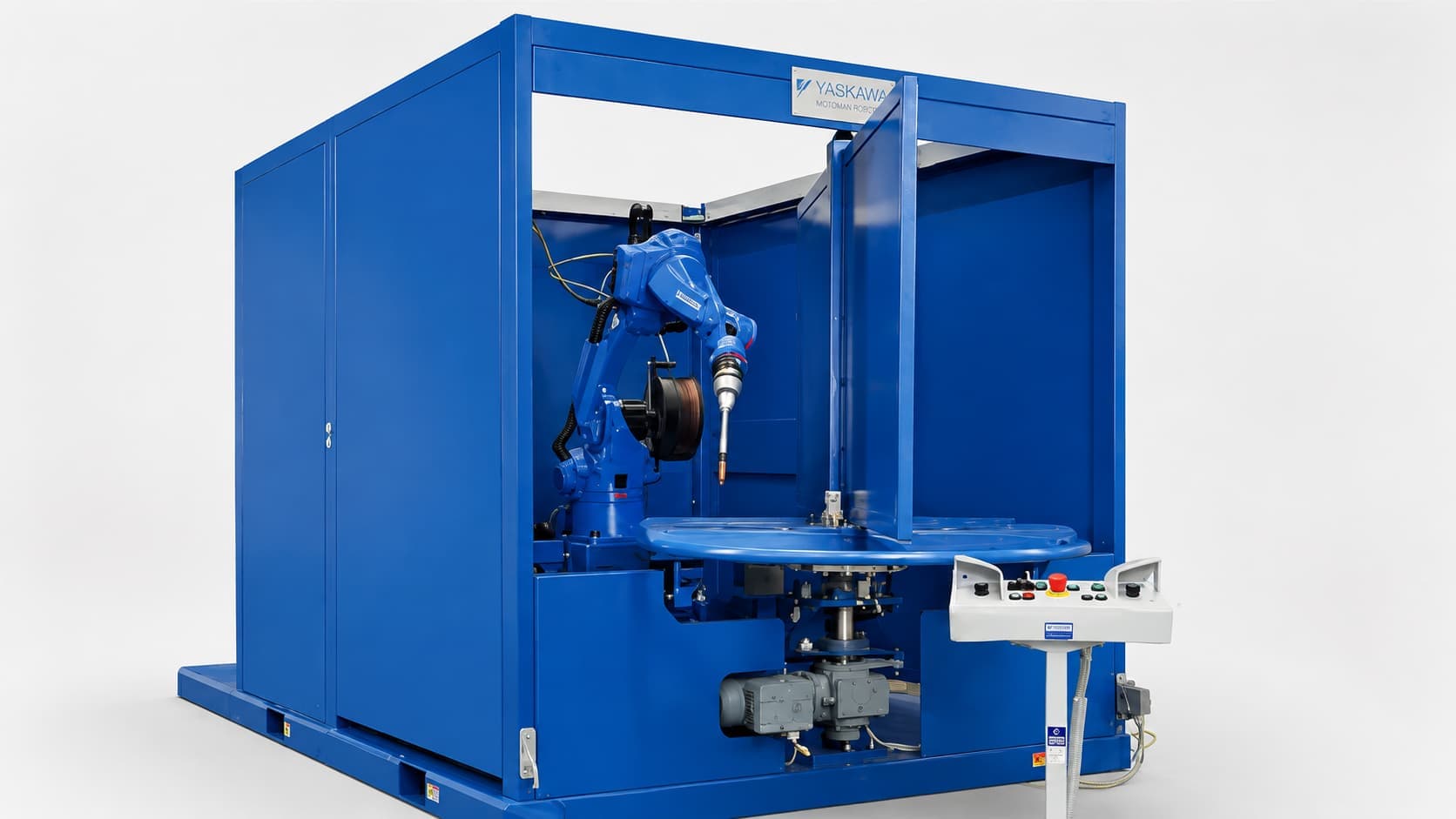 Robotic welding cell with articulated welding arm